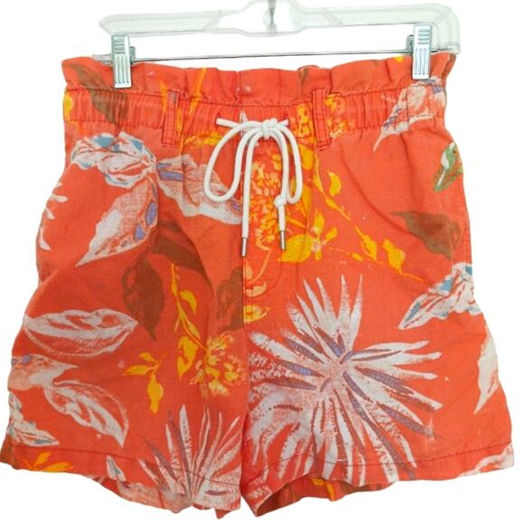 GAP LINEN Shorts Sz S ORANGE Tropical Pull-On Floral Boxy Beach Travel Coastal - Picture 1 of 10